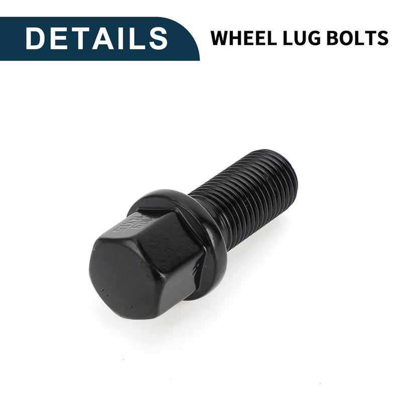 TUCKBOLD M14x1.5mm Ball Seat Wheel Lug Bolt for Volkswagen 19mm Hex 27mm Shank Length Sturdy | Extended Bolts Black 10 Pcs - Image 5
